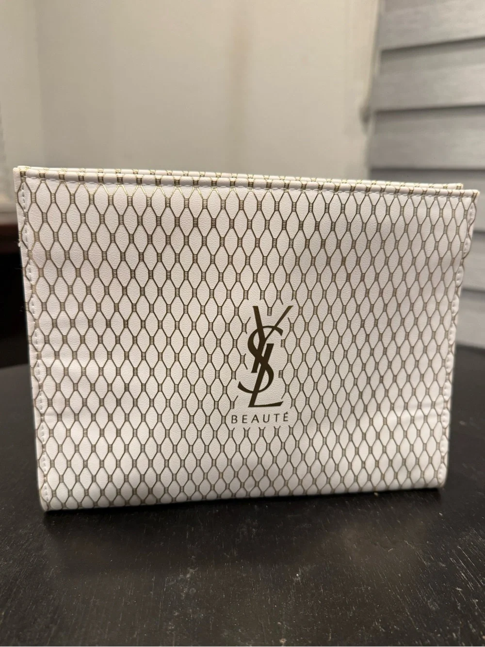 Yves Saint Laurent White and Gold Patterned Toiletry Pouch